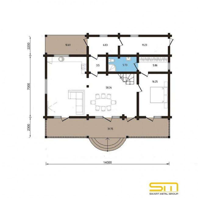 Two-story wooden house