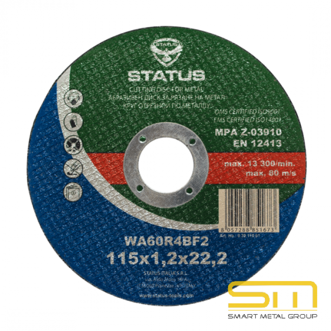 Абразивен диск за рязане на метал 115X1,2X22.2мм Status