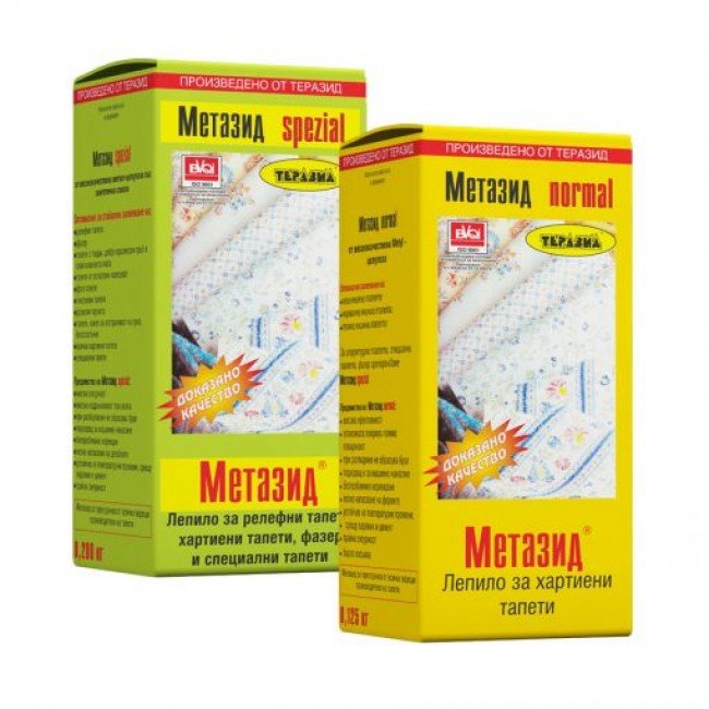 Метазид – сух продукт за приготвяне на лепилни разтвори за тапети 0,125кг. Метазид – сух продукт за приготвяне на лепилни разтвори за тапети 0,125кг.