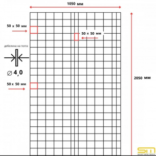 Geschweißtes, verzinktes Gitter 105x205 cm (Masche 50x50mm) ⌀4
