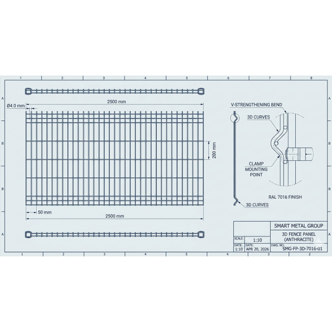 3D Заборная панель RAL 7016 "Антрацит"